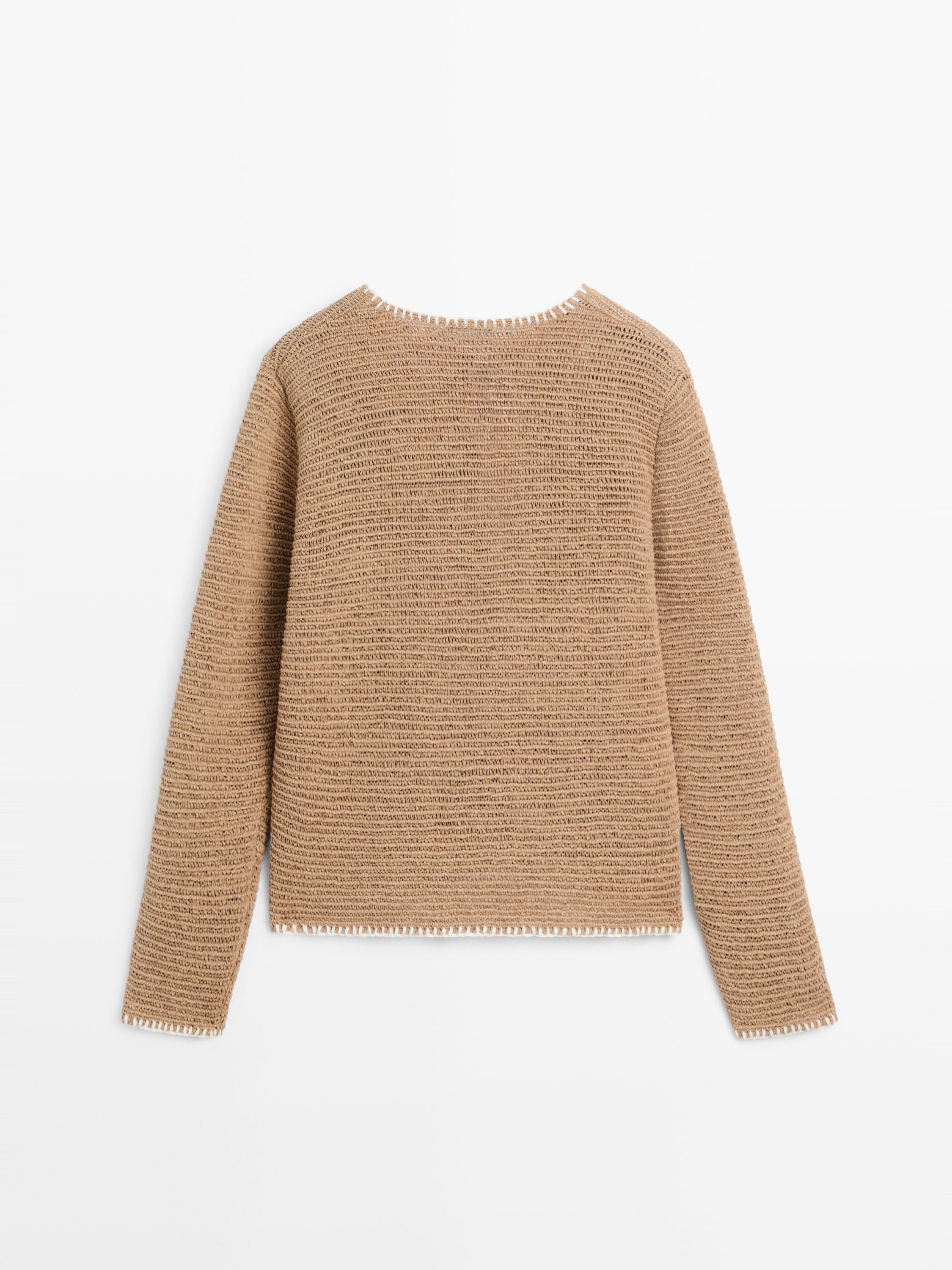 Contrast cotton blend knit cardigan